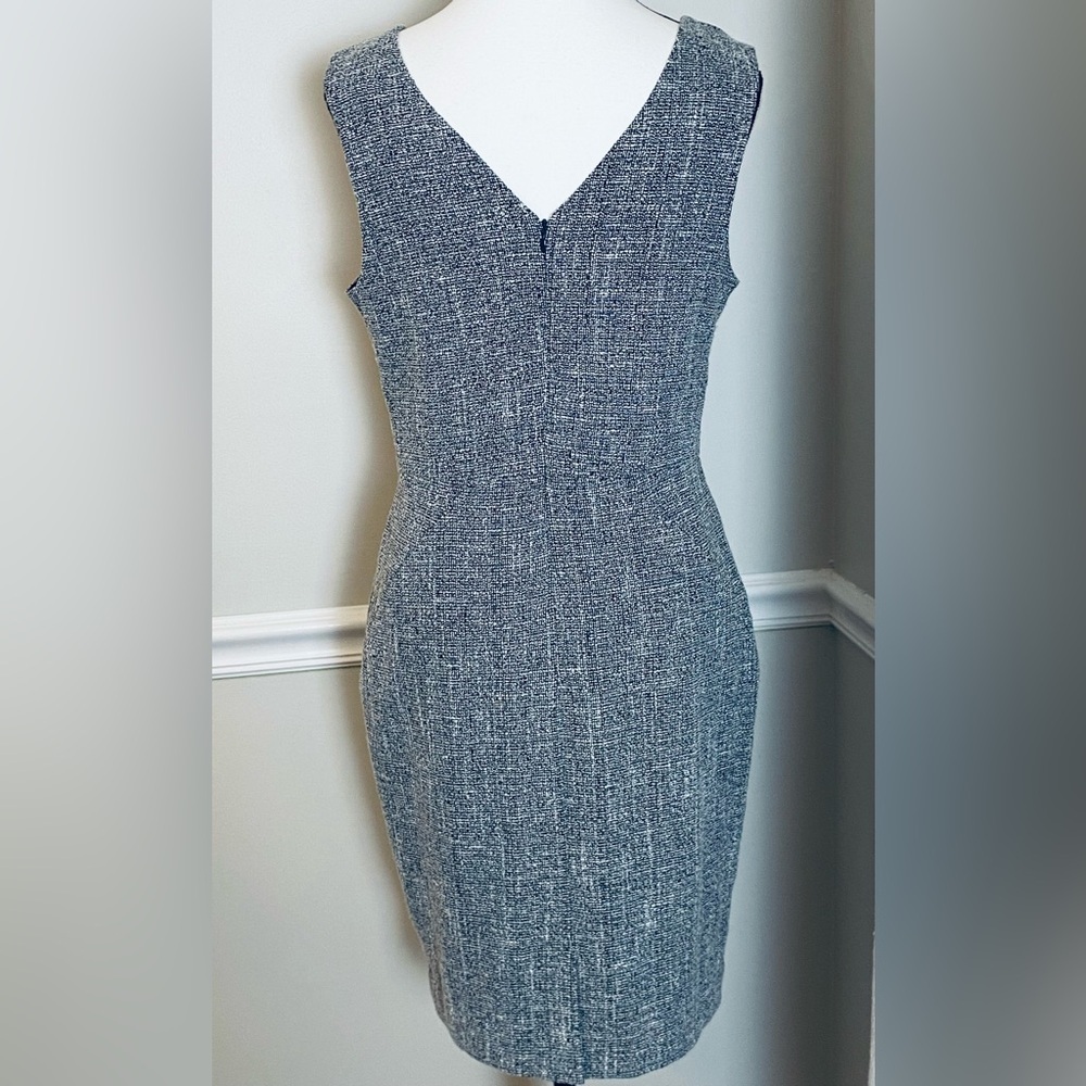 Banana Republic Black Gray Navy White Tweed Sleeveless V Neck Sheath Size 6 - Picture 3 of 11